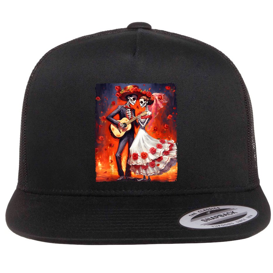 Dia De Los Muertos Skeletons Dancing Mexican Day Of The Dead Flat Bill Trucker Hat