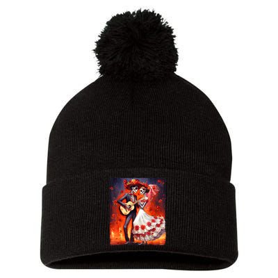 Dia De Los Muertos Skeletons Dancing Mexican Day Of The Dead Pom Pom 12in Knit Beanie