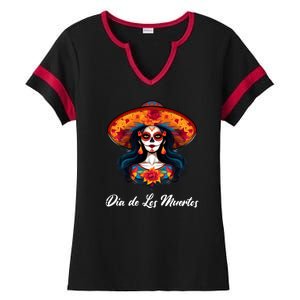 Dia De Los Muertos Day Of The Dead Festive Ladies Halftime Notch Neck Tee