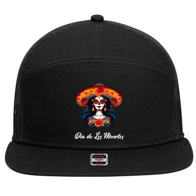 Dia De Los Muertos Day Of The Dead Festive 7 Panel Mesh Trucker Snapback Hat