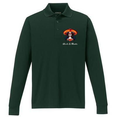 Dia De Los Muertos Day Of The Dead Festive Performance Long Sleeve Polo