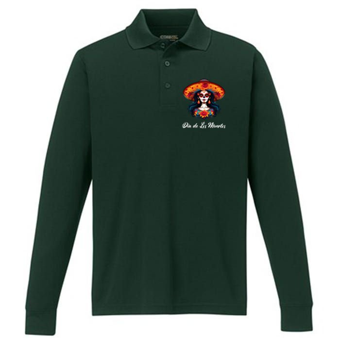 Dia De Los Muertos Day Of The Dead Festive Performance Long Sleeve Polo