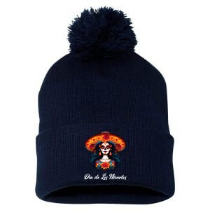 Dia De Los Muertos Day Of The Dead Festive Pom Pom 12in Knit Beanie