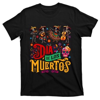 Dia De Los Muertos Mexican Skeletons Instrumentalist Dancing T-Shirt