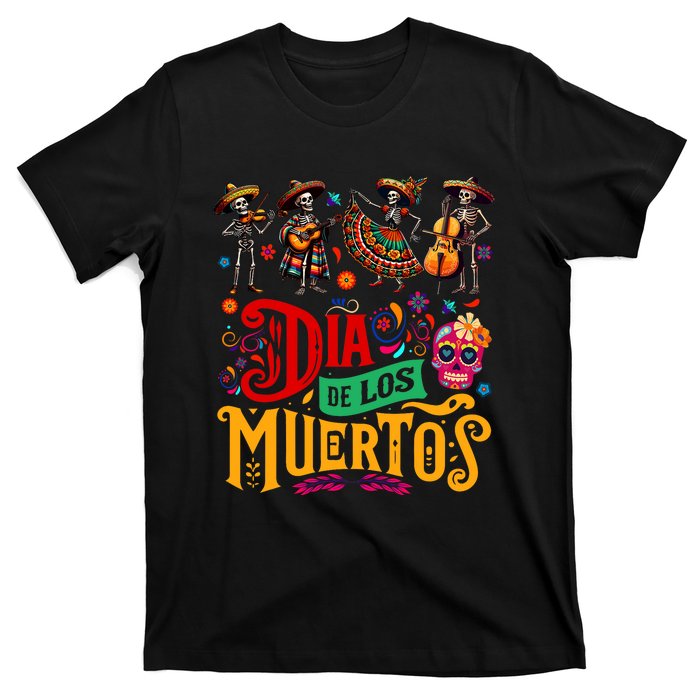 Dia De Los Muertos Mexican Skeletons Instrumentalist Dancing T-Shirt