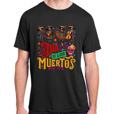 Dia De Los Muertos Mexican Skeletons Instrumentalist Dancing Adult ChromaSoft Performance T-Shirt