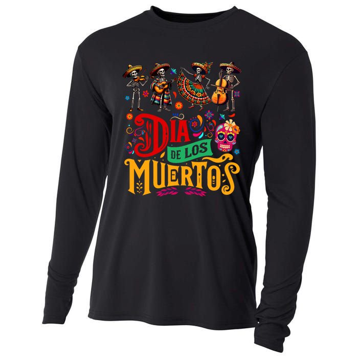 Dia De Los Muertos Mexican Skeletons Instrumentalist Dancing Cooling Performance Long Sleeve Crew