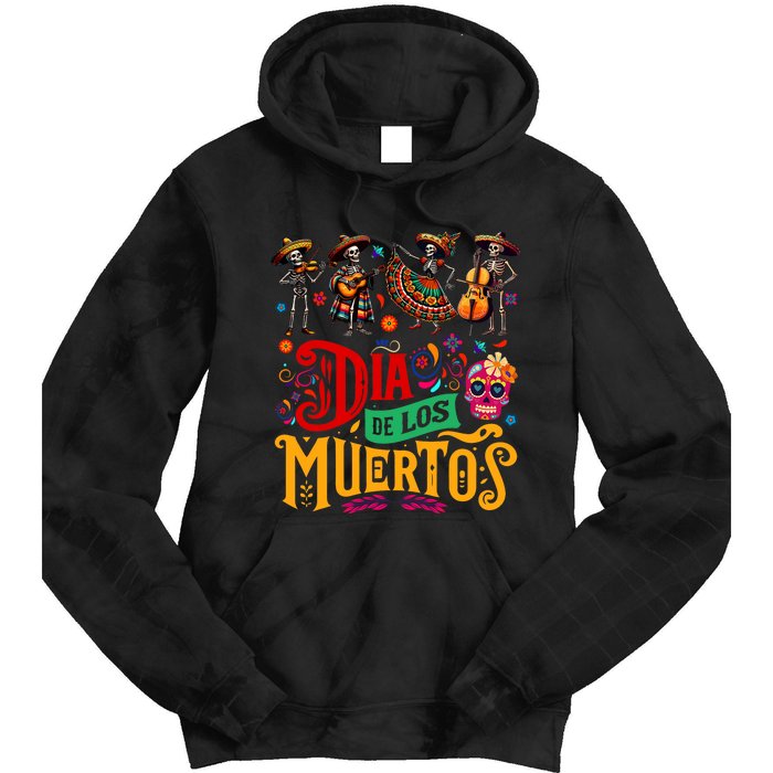 Dia De Los Muertos Mexican Skeletons Instrumentalist Dancing Tie Dye Hoodie