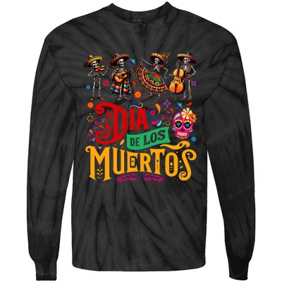 Dia De Los Muertos Mexican Skeletons Instrumentalist Dancing Tie-Dye Long Sleeve Shirt