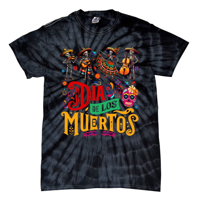 Dia De Los Muertos Mexican Skeletons Instrumentalist Dancing Tie-Dye T-Shirt