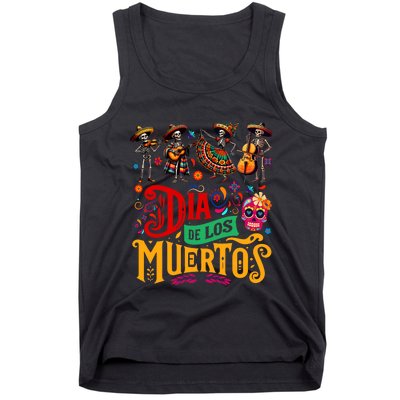 Dia De Los Muertos Mexican Skeletons Instrumentalist Dancing Tank Top