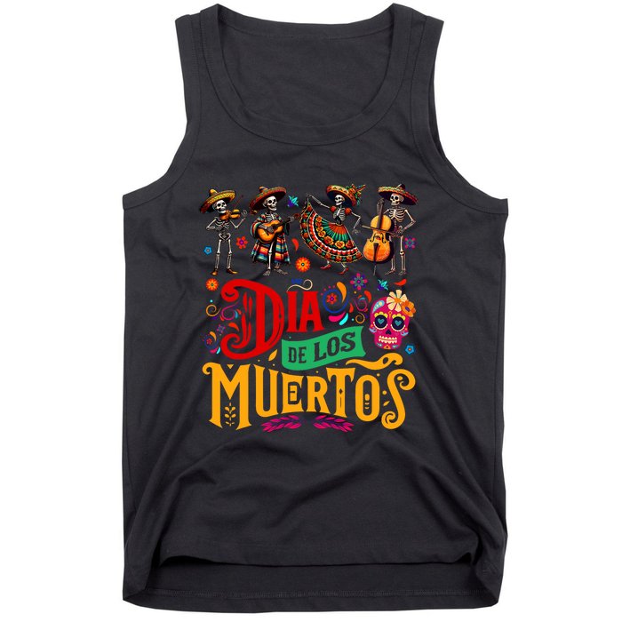 Dia De Los Muertos Mexican Skeletons Instrumentalist Dancing Tank Top