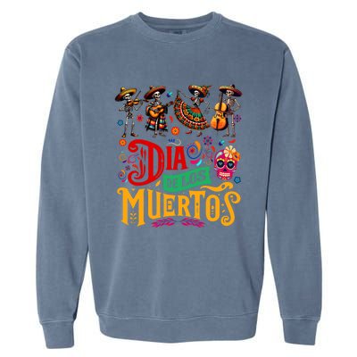 Dia De Los Muertos Mexican Skeletons Instrumentalist Dancing Garment-Dyed Sweatshirt