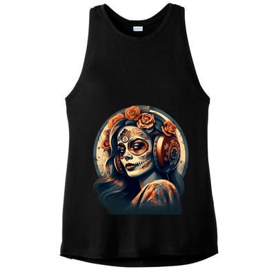 Dia De Los Muertos Calavera Retro Bomber Pinup Sugar Skull Ladies PosiCharge Tri-Blend Wicking Tank