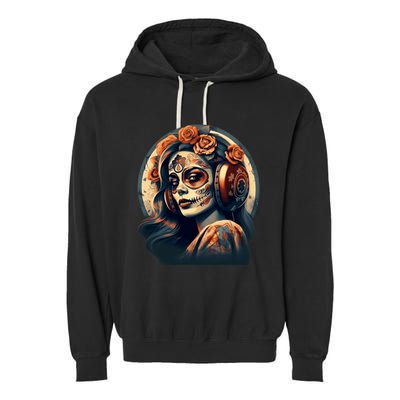 Dia De Los Muertos Calavera Retro Bomber Pinup Sugar Skull Garment-Dyed Fleece Hoodie