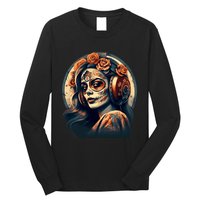 Dia De Los Muertos Calavera Retro Bomber Pinup Sugar Skull Long Sleeve Shirt