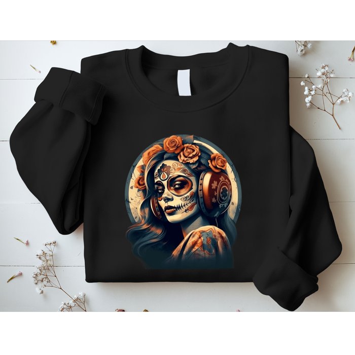 Dia De Los Muertos Calavera Retro Bomber Pinup Sugar Skull Sweatshirt