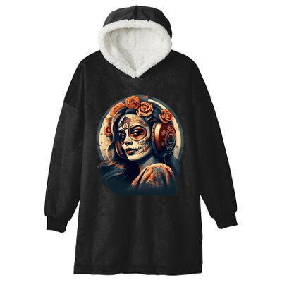 Dia De Los Muertos Calavera Retro Bomber Pinup Sugar Skull Hooded Wearable Blanket