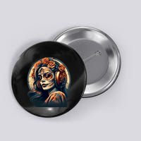 Dia De Los Muertos Calavera Retro Bomber Pinup Sugar Skull Button