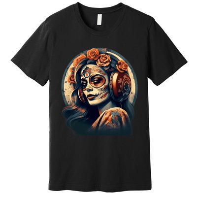 Dia De Los Muertos Calavera Retro Bomber Pinup Sugar Skull Premium T-Shirt