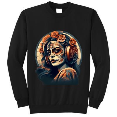 Dia De Los Muertos Calavera Retro Bomber Pinup Sugar Skull Tall Sweatshirt