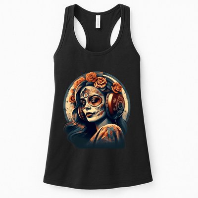 Dia De Los Muertos Calavera Retro Bomber Pinup Sugar Skull Womens Tank Top
