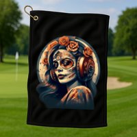 Dia De Los Muertos Calavera Retro Bomber Pinup Sugar Skull Golf Towel