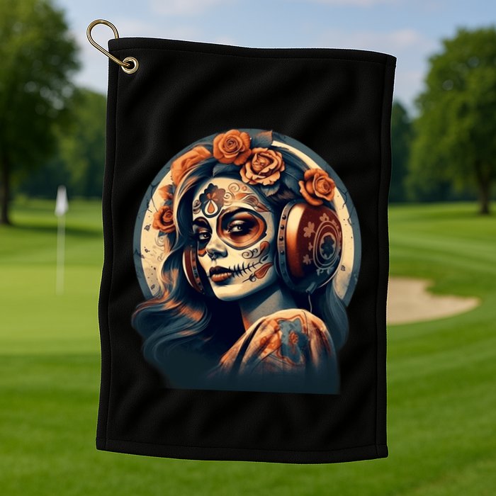 Dia De Los Muertos Calavera Retro Bomber Pinup Sugar Skull Golf Towel
