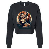 Dia De Los Muertos Calavera Retro Bomber Pinup Sugar Skull Cropped Pullover Crew