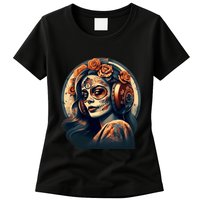 Dia De Los Muertos Calavera Retro Bomber Pinup Sugar Skull Womens T-Shirt