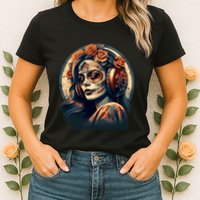 Dia De Los Muertos Calavera Retro Bomber Pinup Sugar Skull Womens T-Shirt
