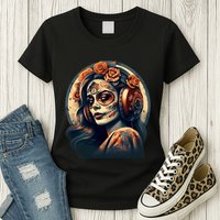 Dia De Los Muertos Calavera Retro Bomber Pinup Sugar Skull Womens T-Shirt
