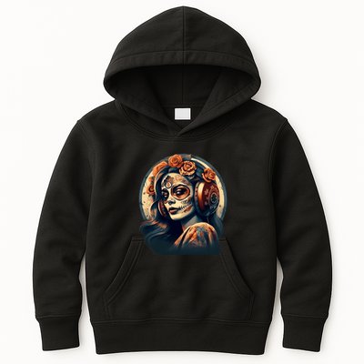 Dia De Los Muertos Calavera Retro Bomber Pinup Sugar Skull Kids Hoodie