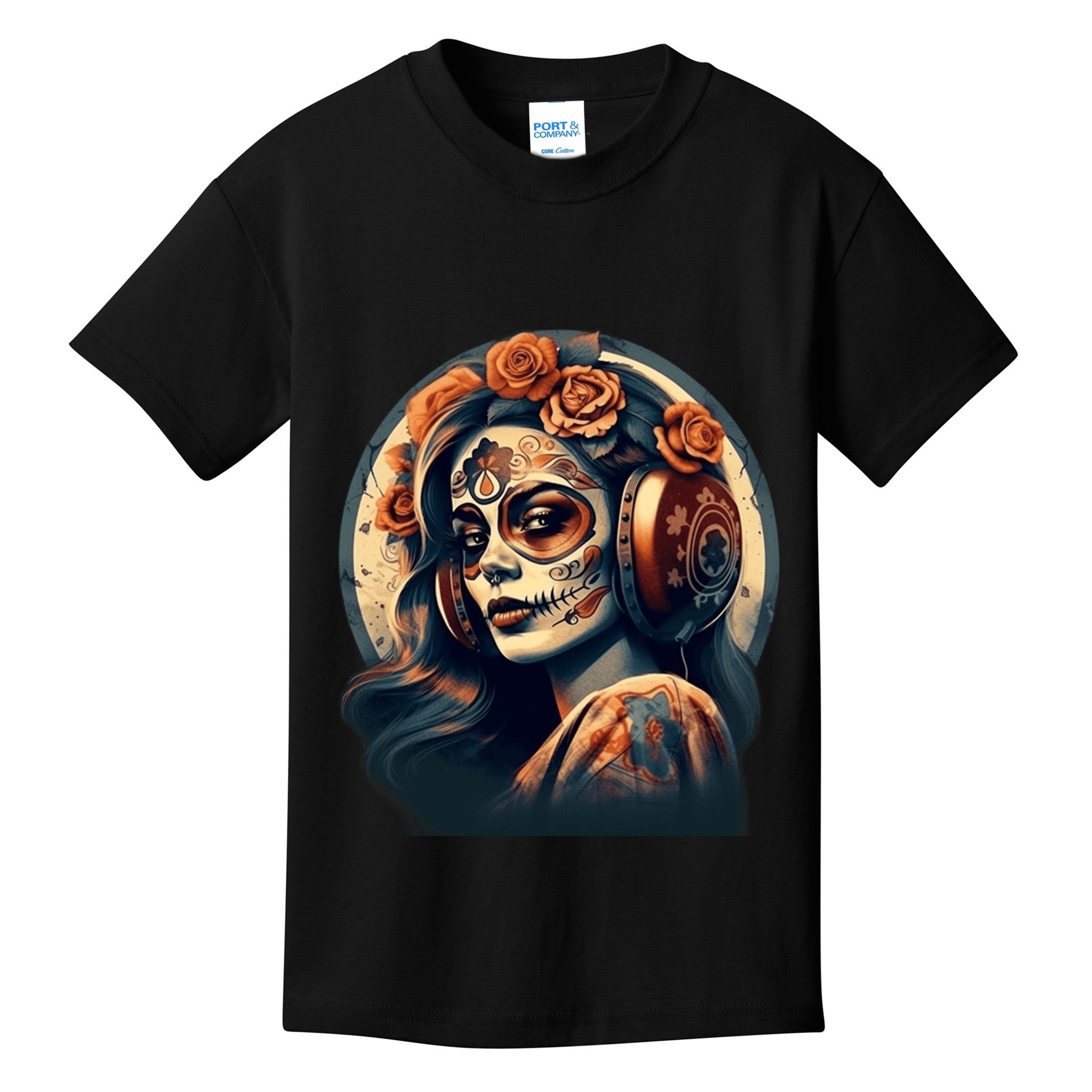 Dia De Los Muertos Calavera Retro Bomber Pinup Sugar Skull Kids T-Shirt