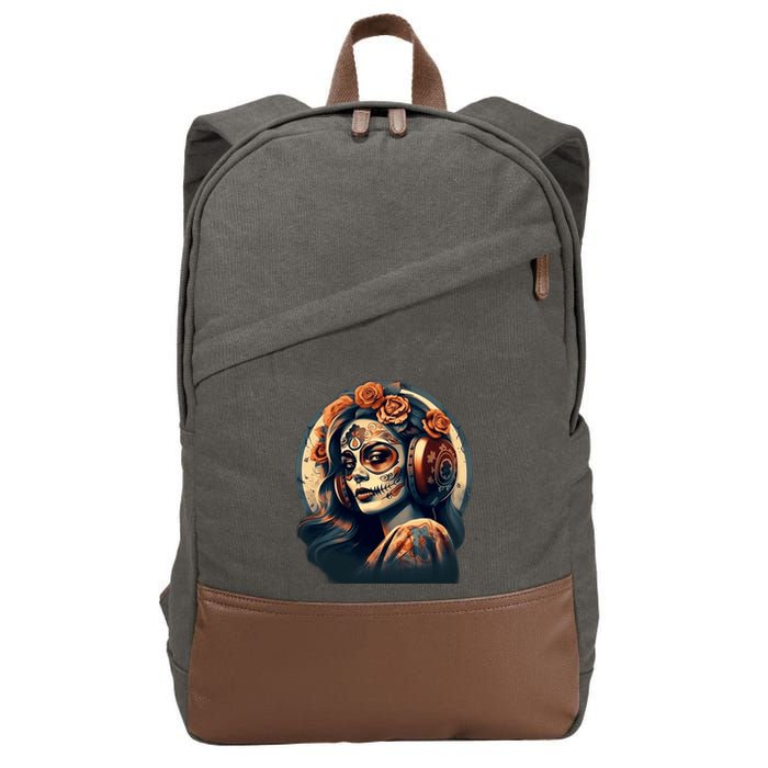 Dia De Los Muertos Calavera Retro Bomber Pinup Sugar Skull Cotton Canvas Backpack