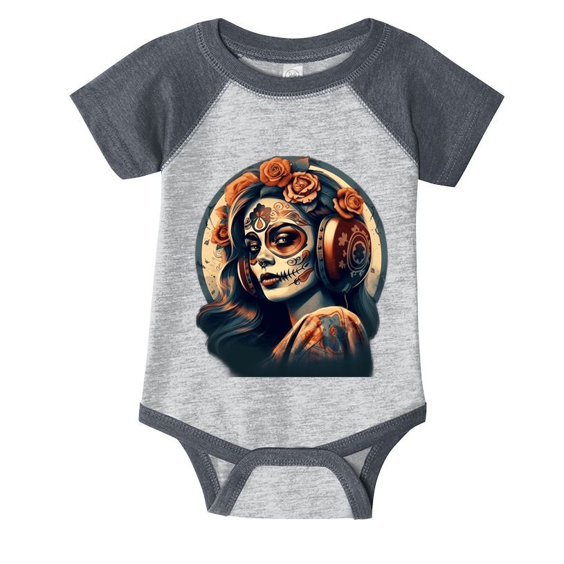 Dia De Los Muertos Calavera Retro Bomber Pinup Sugar Skull Infant Baby Jersey Bodysuit