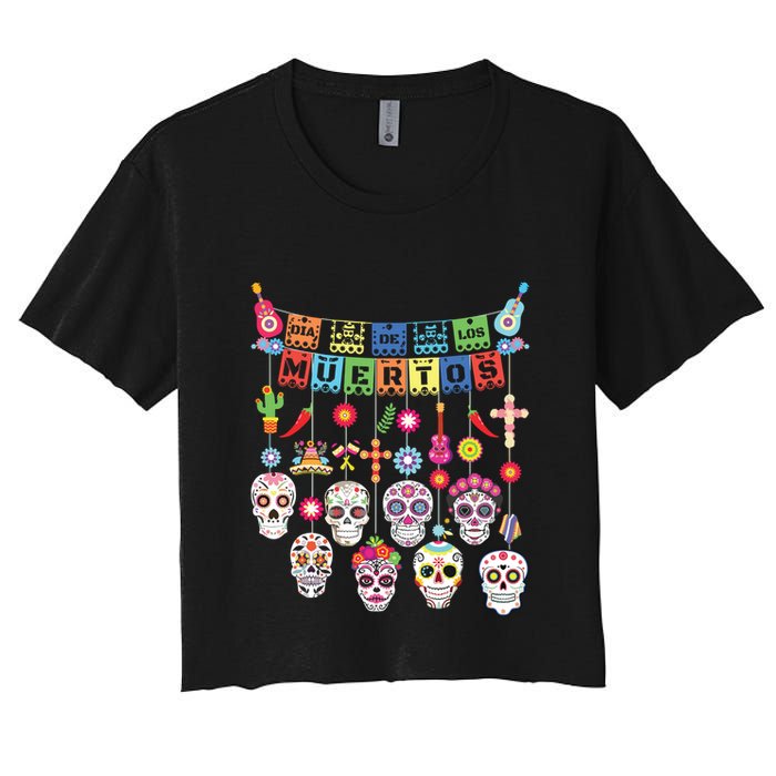 Dia De Los Muertos Funny Day Of The Dead Hanging Skulls Women's Crop Top Tee