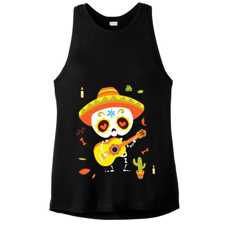 Dia De Los Muertos Mexican Kids Skeleton Sugar Skull Ladies PosiCharge Tri-Blend Wicking Tank