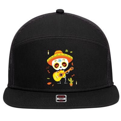 Dia De Los Muertos Mexican Kids Skeleton Sugar Skull 7 Panel Mesh Trucker Snapback Hat