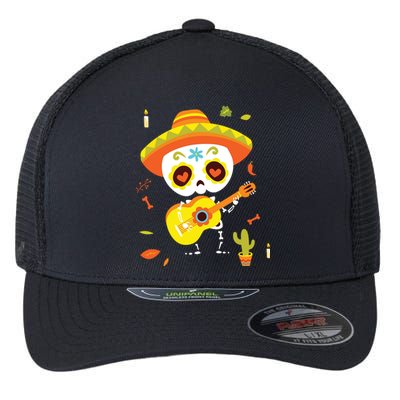 Dia De Los Muertos Mexican Kids Skeleton Sugar Skull Flexfit Unipanel Trucker Cap