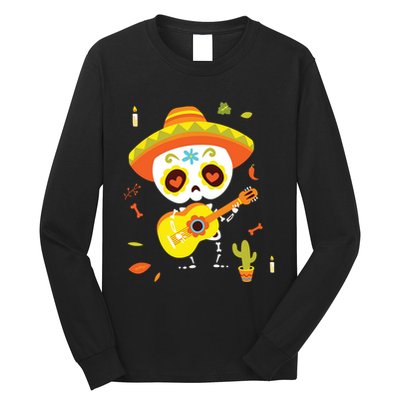 Dia De Los Muertos Mexican Kids Skeleton Sugar Skull Long Sleeve Shirt