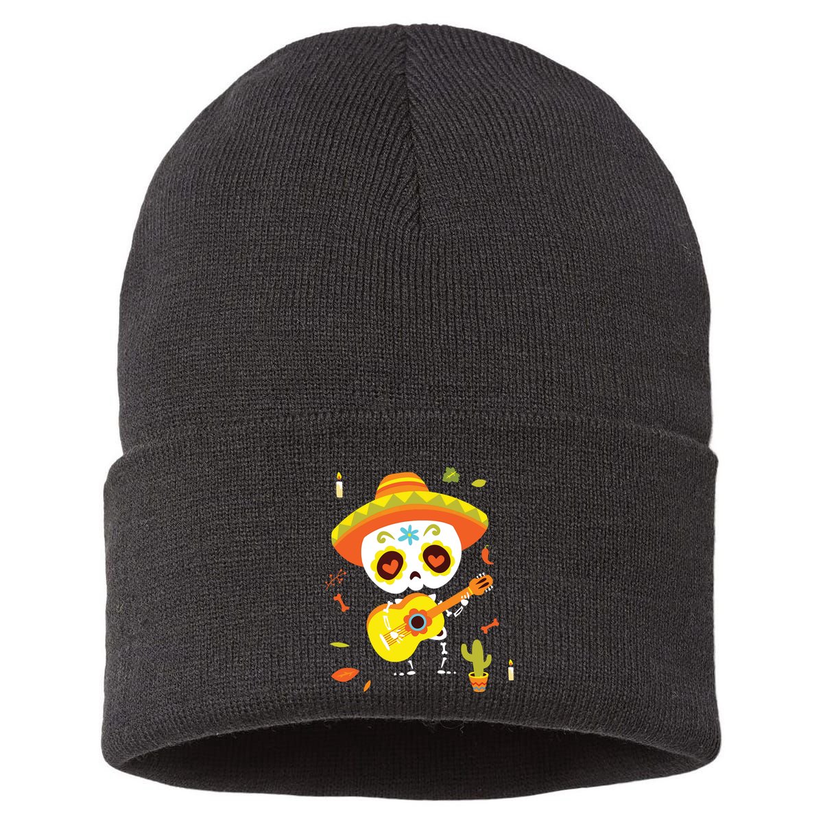 Dia De Los Muertos Mexican Kids Skeleton Sugar Skull Sustainable Knit Beanie