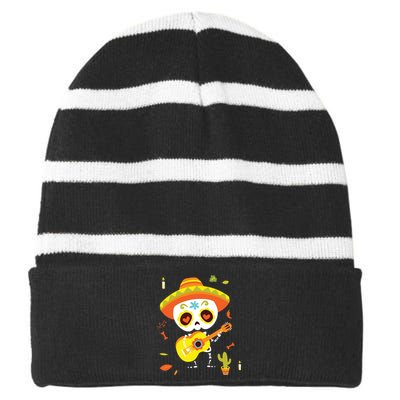 Dia De Los Muertos Mexican Kids Skeleton Sugar Skull Striped Beanie with Solid Band