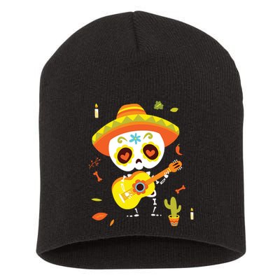 Dia De Los Muertos Mexican Kids Skeleton Sugar Skull Short Acrylic Beanie