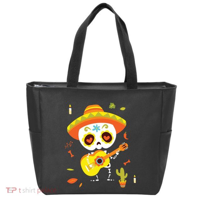 Dia De Los Muertos Mexican Kids Skeleton Sugar Skull Zip Tote Bag