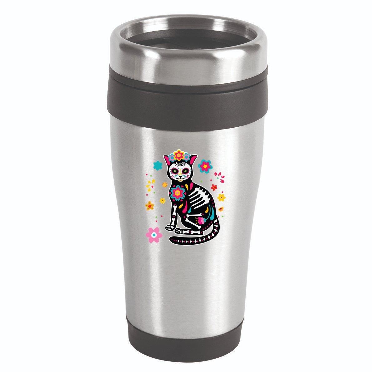 Dia De Los Muertos Cat Sugar Skull Mexican Day Of Dead 16oz Travel Tumbler