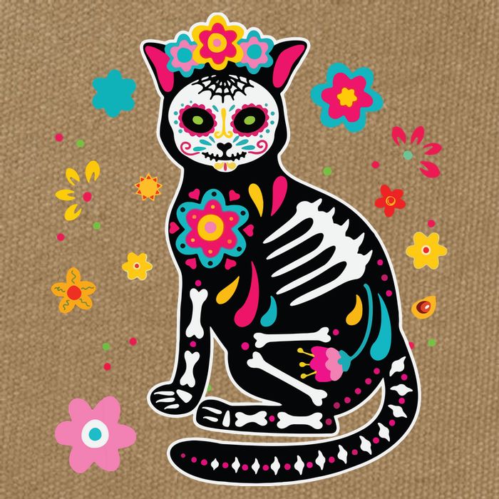 Dia De Los Muertos Cat Sugar Skull Mexican Day Of Dead Cotton Canvas Backpack