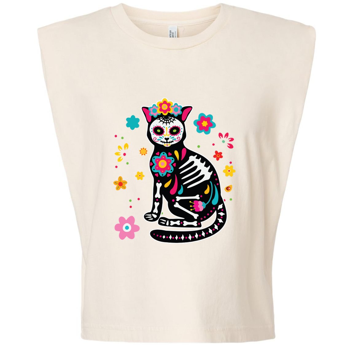 Dia De Los Muertos Cat Sugar Skull Mexican Day Of Dead Garment-Dyed Women's Muscle Tee