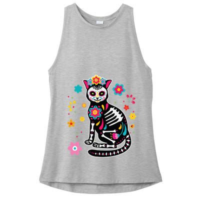 Dia De Los Muertos Cat Sugar Skull Mexican Day Of Dead Ladies PosiCharge Tri-Blend Wicking Tank