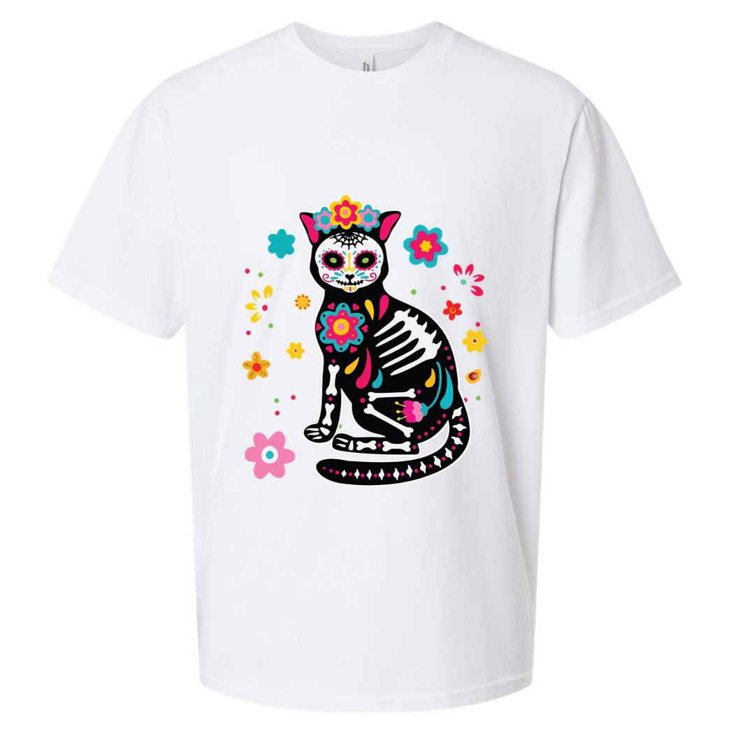Dia De Los Muertos Cat Sugar Skull Mexican Day Of Dead Sueded Cloud Jersey T-Shirt